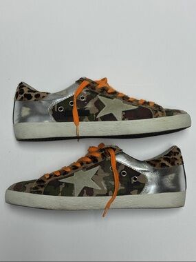 Golden Goose Super-Star Camouflage Sneakers with Leopard Trim